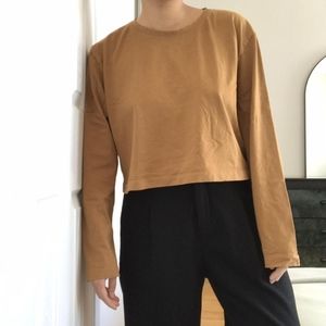 kotn tan ochre long sleeve 100% egyptian cotton shirt (size small-medium)